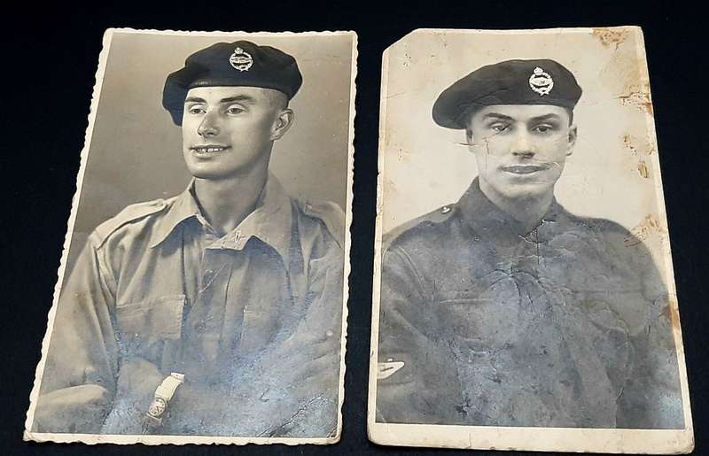 **WW2 : British Army 23rd Armoured Brigade Trooper B/W Portrait Photographs x2 **