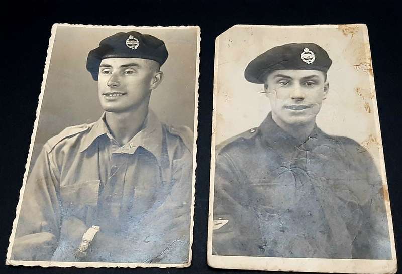 **WW2 : British Army 23rd Armoured Brigade Trooper B/W Portrait Photographs x2 **