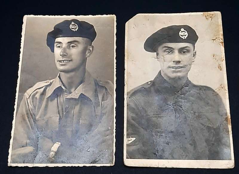 **WW2 : British Army 23rd Armoured Brigade Trooper B/W Portrait Photographs x2 **