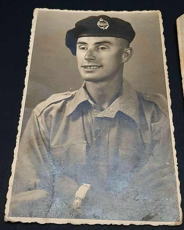 **WW2 : British Army 23rd Armoured Brigade Trooper B/W Portrait Photographs x2 **