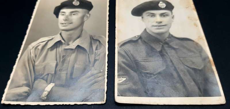 **WW2 : British Army 23rd Armoured Brigade Trooper B/W Portrait Photographs x2 **