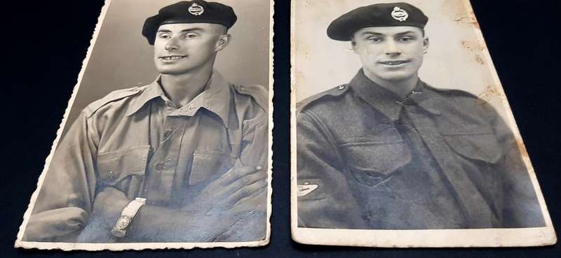 **WW2 : British Army 23rd Armoured Brigade Trooper B/W Portrait Photographs x2 **