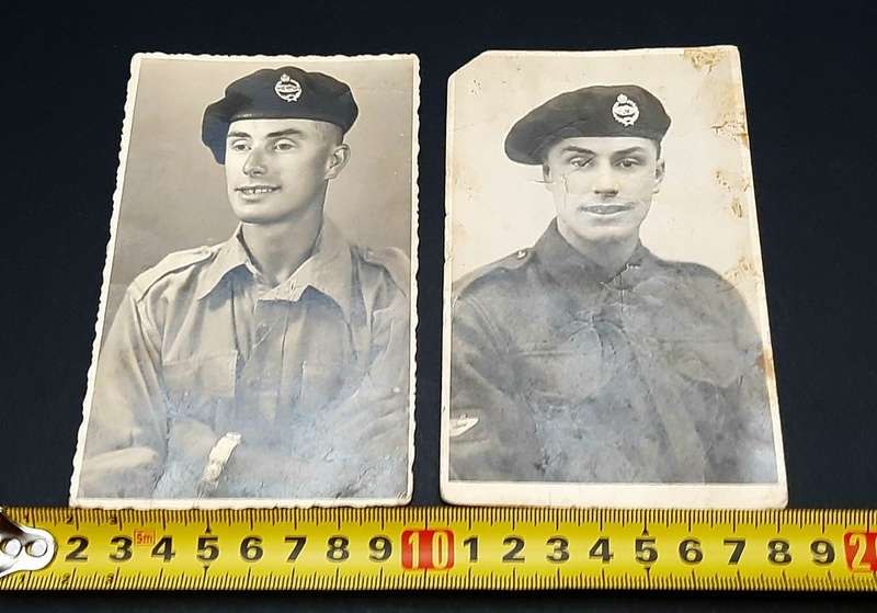 **WW2 : British Army 23rd Armoured Brigade Trooper B/W Portrait Photographs x2 **