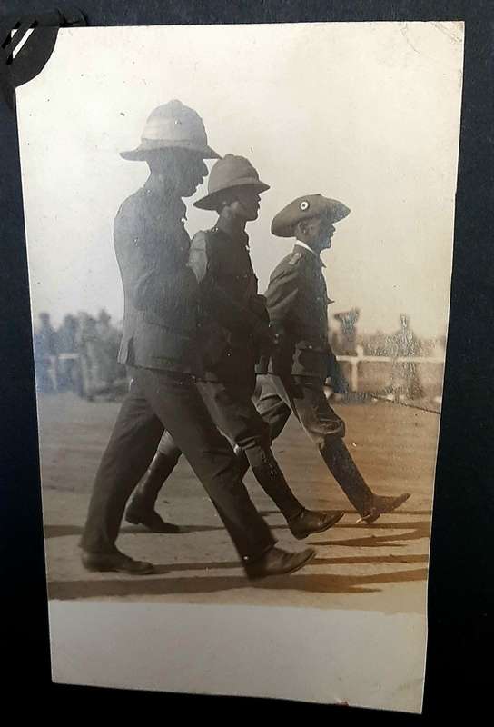WW1 German Schütztruppe Officer Photograph 'Receiving UDF P.O.W Officers'
