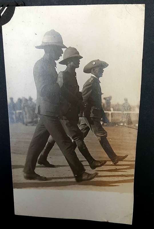 WW1 German Schütztruppe Officer Photograph 'Receiving UDF P.O.W Officers'