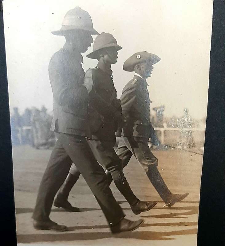 WW1 German Schütztruppe Officer Photograph 'Receiving UDF P.O.W Officers'
