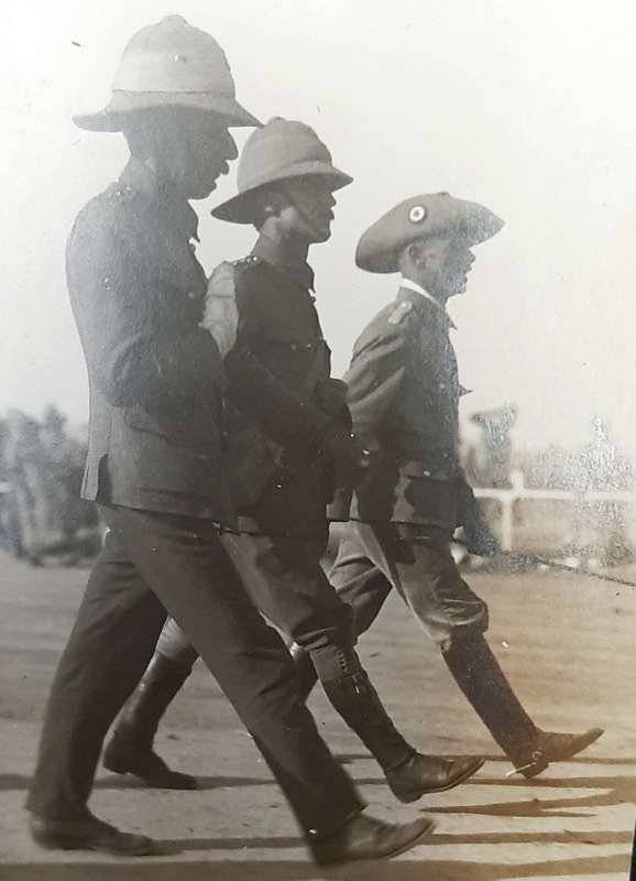 WW1 German Schütztruppe Officer Photograph 'Receiving UDF P.O.W Officers'