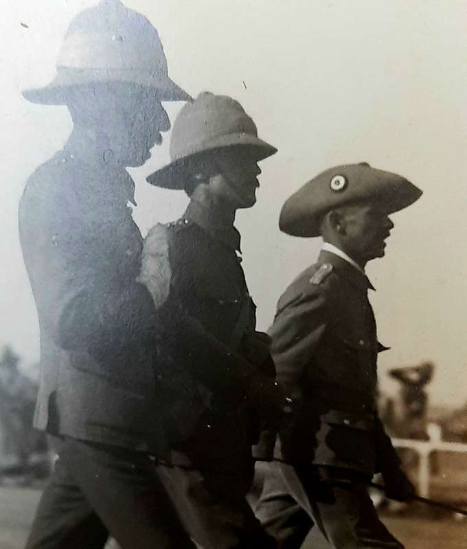 WW1 German Schütztruppe Officer Photograph 'Receiving UDF P.O.W Officers'