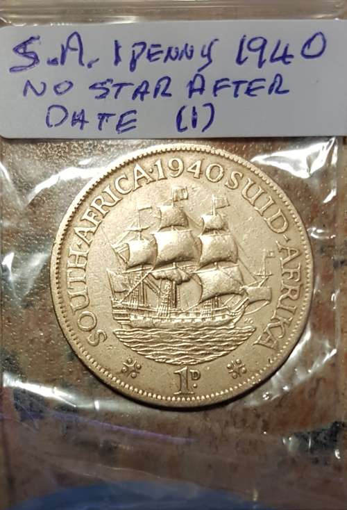 South African 1940 1 penny.  NO STAR AFTER DATE .