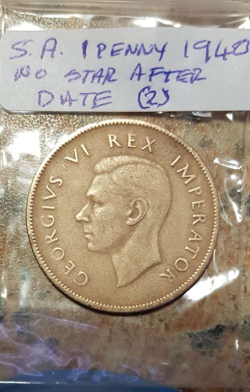 South African 1940 1 penny. NO STAR AFTER DATE.