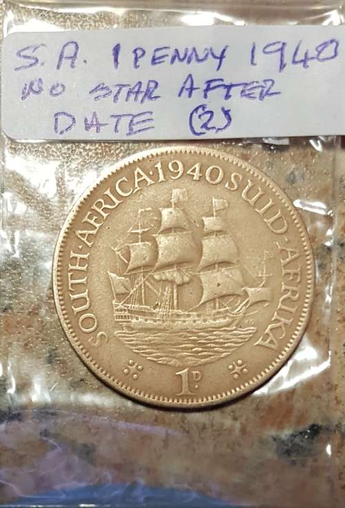 South African 1940 1 penny. NO STAR AFTER DATE.