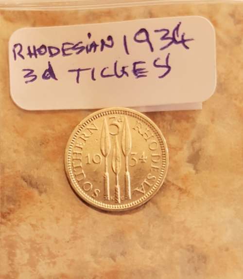 Rhodesian 1934  3 pnney(Tickey)