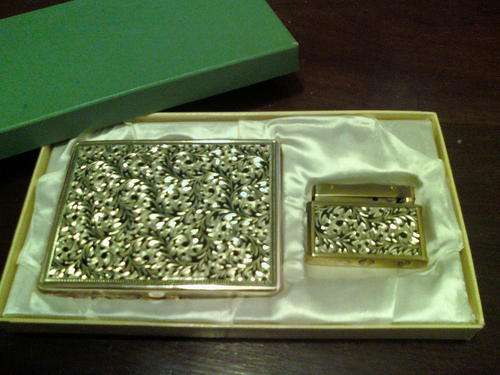 Engraved Cigarette Case and Lighter