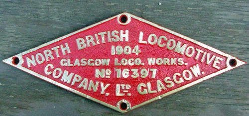 SAR Loco: Builder's brass plate: North British (Glasgow Works) 1904: SAR Class 1 No. 1272