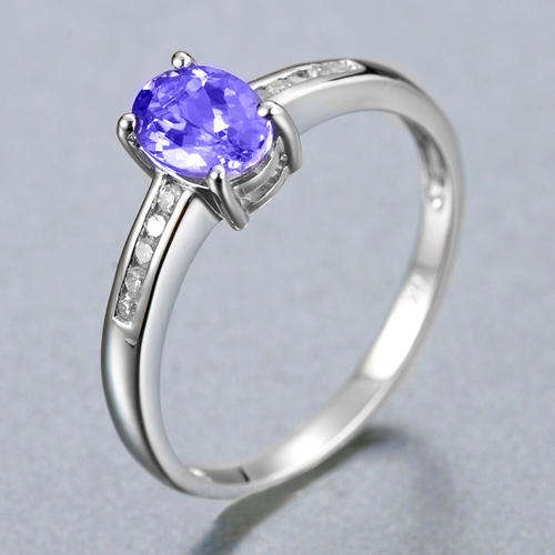Guaranteed 100% REAL NATURAL, SOLID 14KT WHITE GOLD 0.90CT NATURAL TANZANITE AND DIAMOND RING