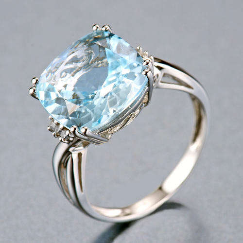 Guaranteed 100% REAL NATURAL, SOLID 14KT WHITE GOLD 7.25CT NATURAL BLUE TOPAZ AND DIAMOND RING