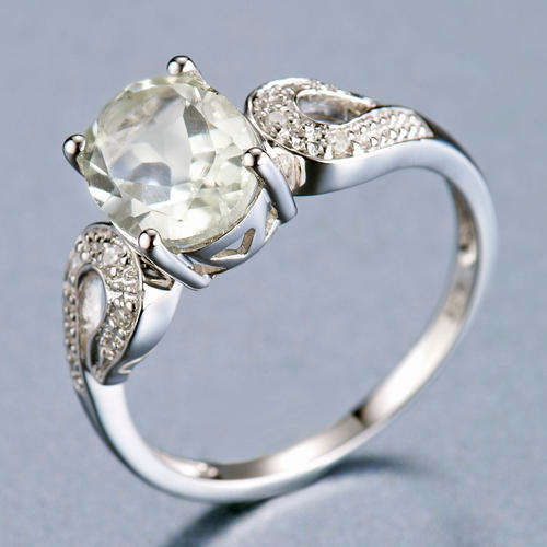Guaranteed 100% REAL NATURAL, SOLID 14KT WHITE GOLD 1.65CT NATURAL GREEN AMETHYST AND DIAMOND RING