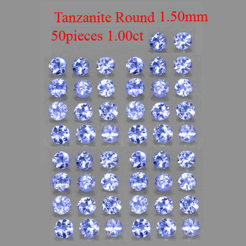 1.00CT 50pieces TANZANITE [D.H.K. CERTIFIED] BLUE VIOLET VVS Clarity ROUND 1.50MM
