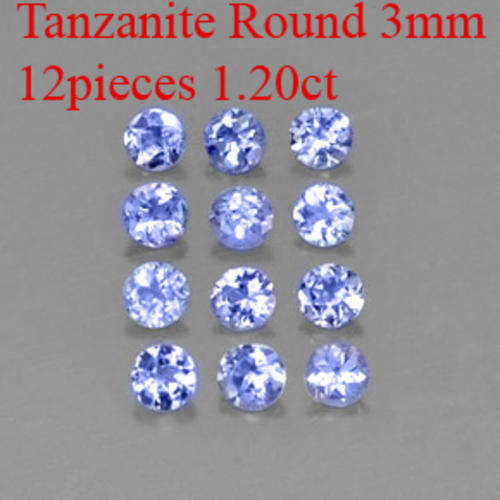 1.20CT 12pieces TANZANITE [D.H.K. CERTIFIED] BLUE VIOLET VVS Clarity ROUND 3.00MM