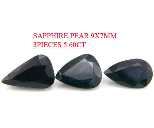 5.60CT 3pieces Pear 9x7MM BLUE SAPPHIRE AAA QUALITY  (DARK BLUE COLOR) [D.H.K. CERTIFIED]