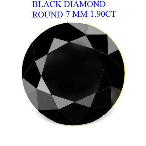 1.90CT Natural Round 7MM Brilliant Cut Black Diamond Solitaire -AAA Grade