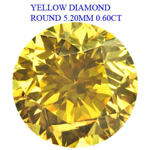 0.60CT Natural Round 5.20MM Brilliant Cut YELLOW Diamond Solitaire -AAA Grade [D.H.K. CERTIFIED]