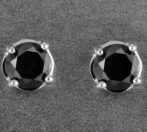 Guaranteed 100% REAL NATURAL, SOLID 14KT WHITE GOLD 1.30CT Brilliant Cut Black Diamond EARRINGS