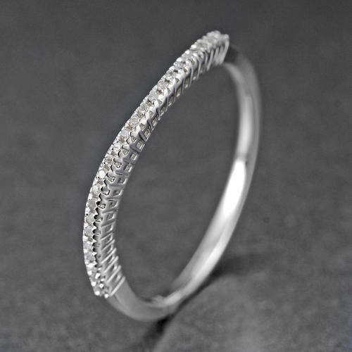 REAL NATURAL, SOLID 14KT WHITE GOLD 0.10CT NATURAL DIAMONDS RING - WAVE DESIGN