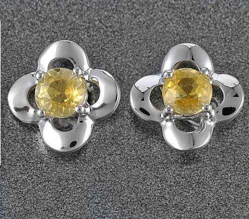 Guaranteed 100% REAL NATURAL, SOLID 14KT WHITE GOLD 0.20CT YELLOW SAPPHIRE EARRINGS