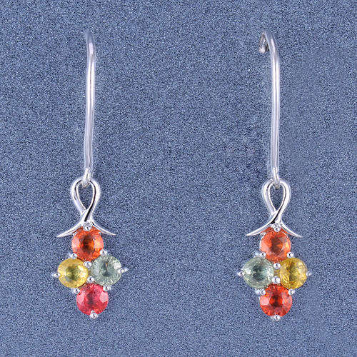 Guaranteed 100% REAL NATURAL, SOLID 14KT WHITE GOLD 1.35CT MULTI COLOR SAPPHIRE EARRINGS