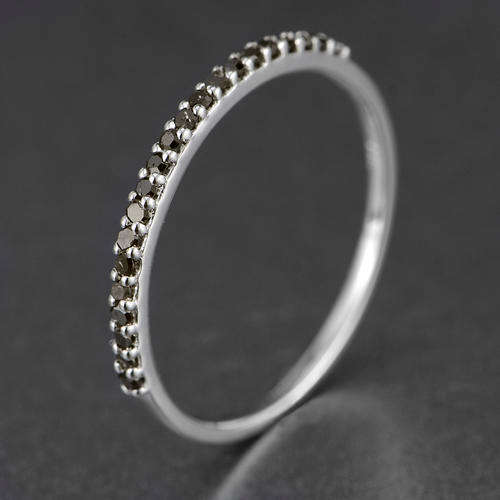 REAL NATURAL, SOLID 14KT WHITE GOLD 0.13CT NATURAL BLACK DIAMONDS RING [D.H.K. CERTIFIED]