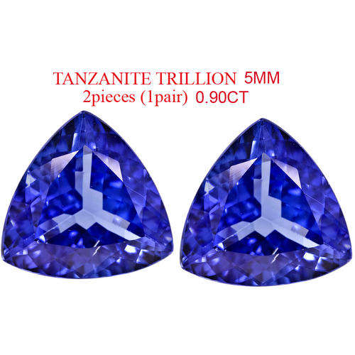 0.90CT 2PIECES ( 1 PAIR) TANZANITE BLUE VIOLET VVS Clarity TRILLION 5MM