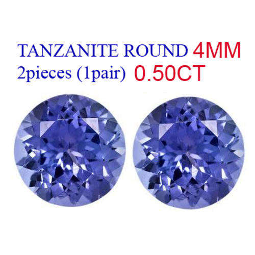 0.50CT 2pieces (1pair) TANZANITE [D.H.K. CERTIFIED] BLUE VIOLET VVS Clarity ROUND 4MM