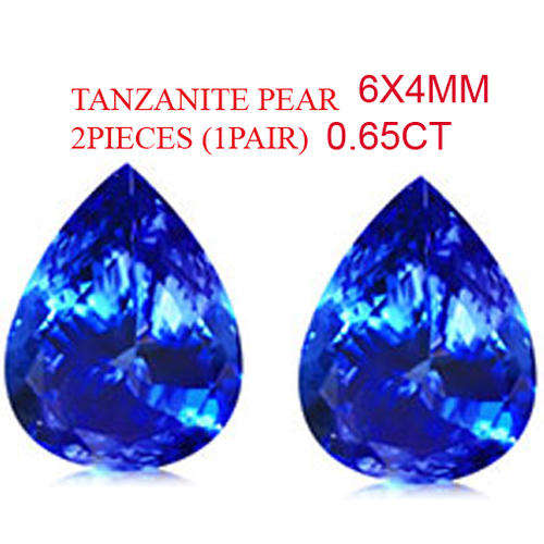 0.65CT 2pieces (1pair) TANZANITE [D.H.K. CERTIFIED] BLUE VIOLET VVS Clarity PEAR 6X4MM