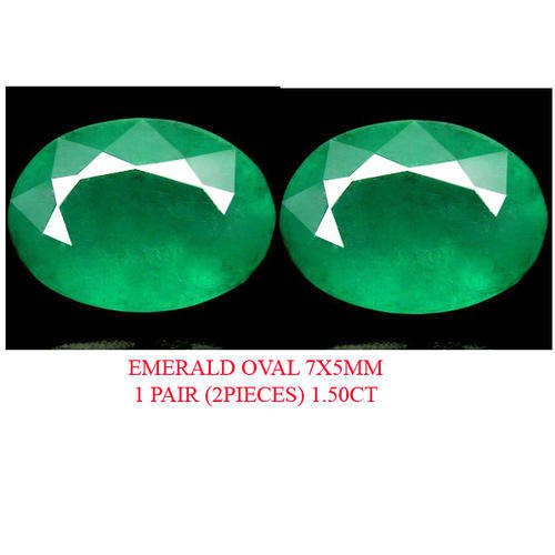 1.50CT 2PIECES (1PAIR) EMERALD OVAL 7X5MM AAA QUALITY Guaranteed 100% Natural