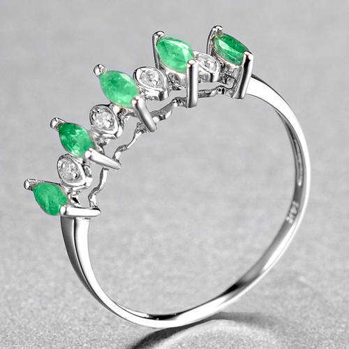 Guaranteed 100% REAL NATURAL, SOLID 14KT WHITE GOLD 0.40CT NATURAL EMERALD AND DIAMONDS RING