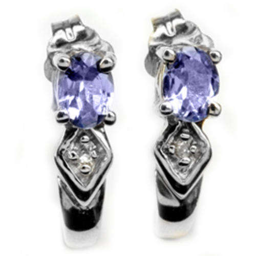 100% REAL, SOLID 14KT WHITE GOLD NATURAL TANZANITE AND DIAMONDS EARRING