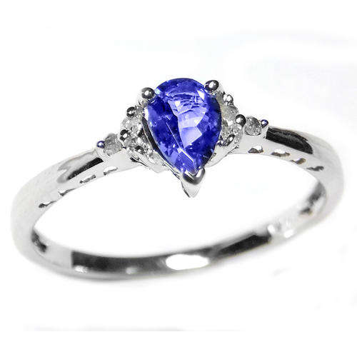 Guaranteed 100% REAL NATURAL, SOLID 14KT WHITE GOLD 0.40CT NATURAL TANZANITE AND DIAMOND RING