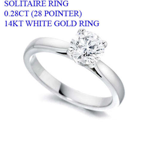 SOLID 14KT WHITE GOLD 0.28CT Round 4.0MM Brilliant Cut WHITE Diamond RING