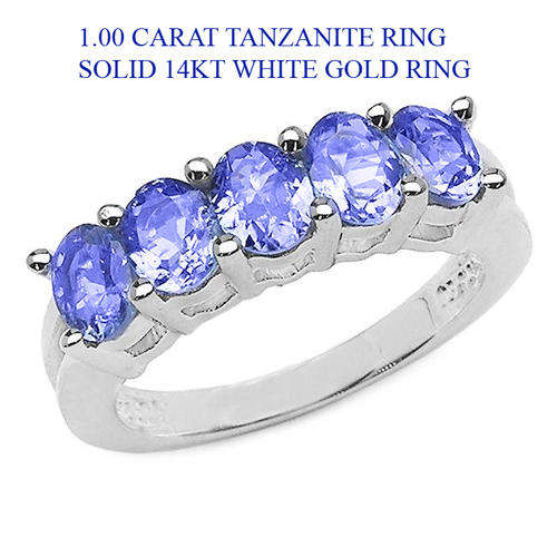 Guaranteed 100% REAL NATURAL, SOLID 14KT WHITE GOLD 1.00CT NATURAL TANZANITE RING