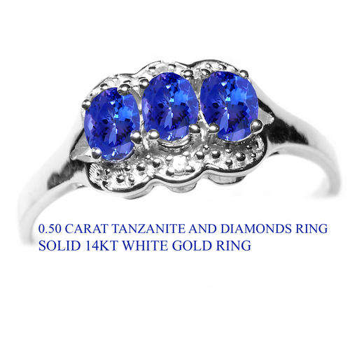 Guaranteed 100% REAL NATURAL, SOLID 14KT WHITE GOLD 0.50CT NATURAL TANZANITE AND DIAMOND RING
