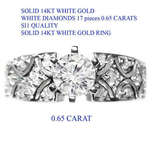 SOLID 14KT WHITE GOLD 0.65CT SI1-SI2 Round 5.0MM Brilliant Cut WHITE Diamond RING