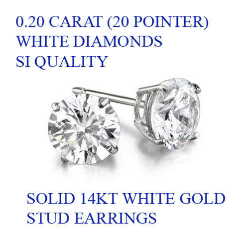 SOLID 14KT WHITE GOLD 0.20CT SI1-SI2 Round Brilliant Cut WHITE Diamond EARRINGS