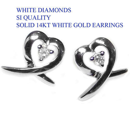 SOLID 14KT WHITE GOLD 0.05CT SI1-SI2 Round Brilliant Cut WHITE Diamond EARRINGS