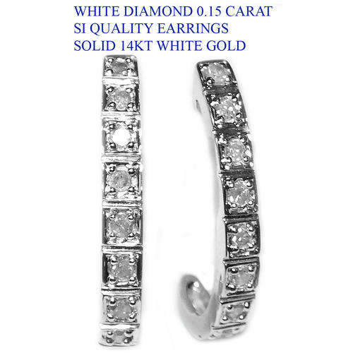 SOLID 14KT WHITE GOLD 0.15CT SI1-SI2 Round Brilliant Cut WHITE Diamond EARRINGS