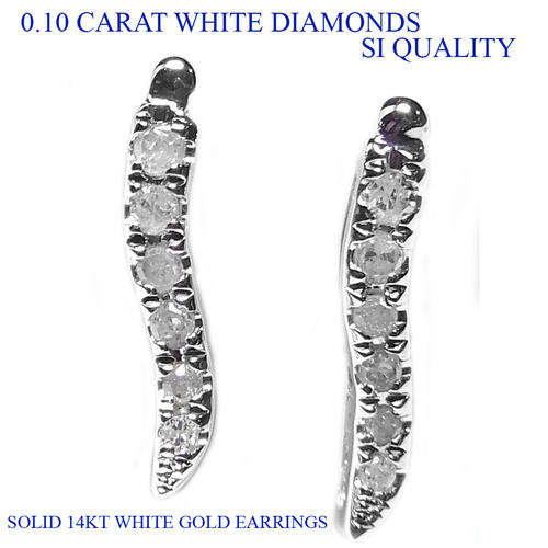 SOLID 14KT WHITE GOLD 0.10CT SI1-SI2 Round Brilliant Cut WHITE Diamond EARRINGS