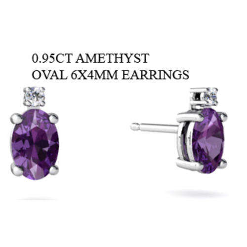 Guaranteed 100% REAL NATURAL, SOLID 14KT WHITE GOLD 0.95CT NATURAL AMETHYST AND DIAMONDS EARRINGS