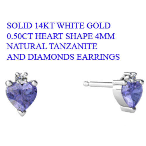 Guaranteed 100% REAL NATURAL,SOLID 14KT WHITE GOLD 0.50CT NATURAL TANZANITE & DIAMONDS EARRINGS