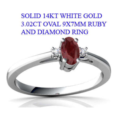 SOLID 14KT WHITE GOLD 3.02CT OVAL 9X7MM RUBY & DIAMONDS RINGS