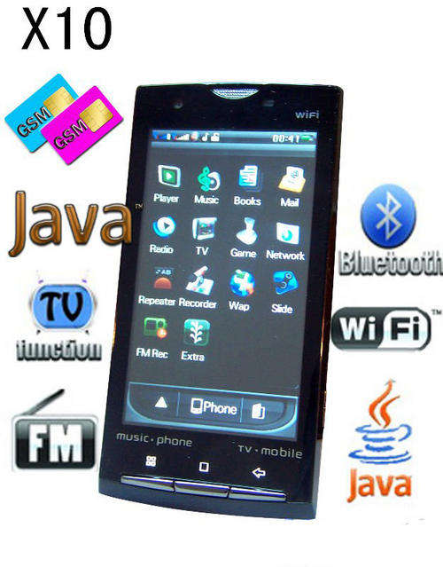#X10, WIFI , TV, 2 SIM CARDS, BLUETOOTH, RADIO, MP3, BLACK COLOR SMART PHONE
